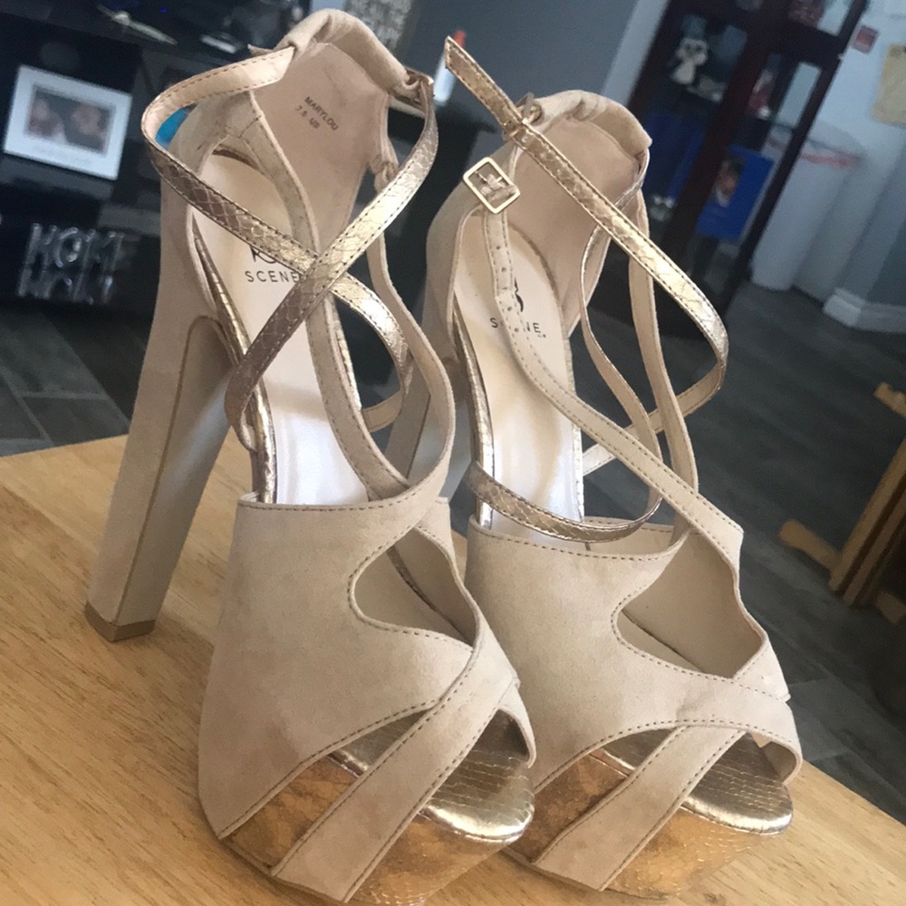 Tan colored pumps